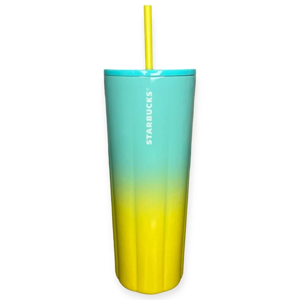 Starbucks Tumbler 2021 Summer Ombré Teal Yellow Stainless 24 oz VENTI 💎OOP💎